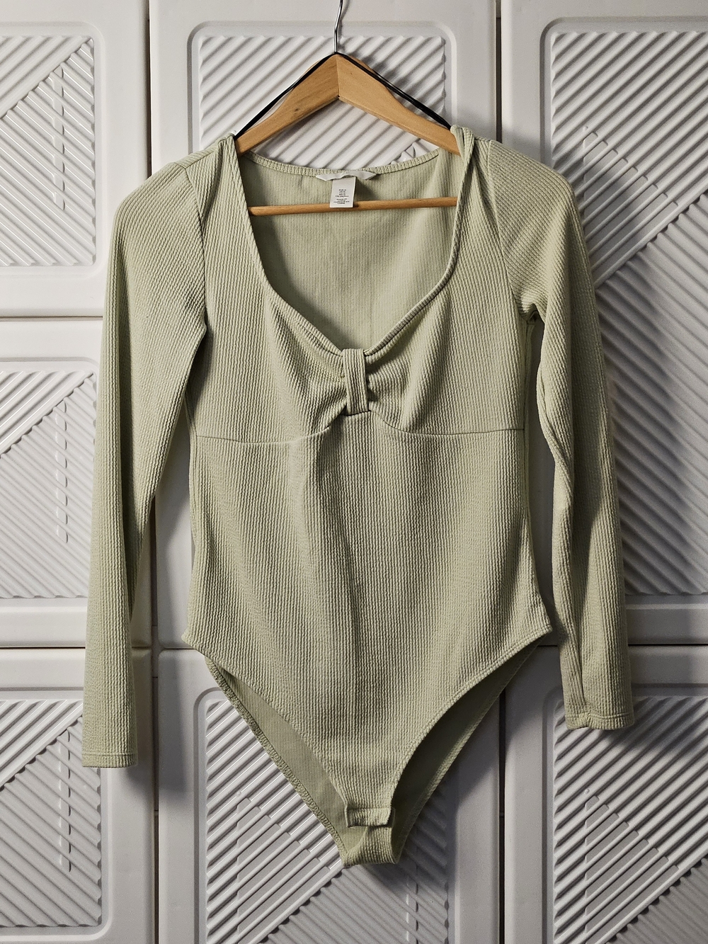 Ribbed Long Sleeve Bodysuit with Front Knot - Sage Green